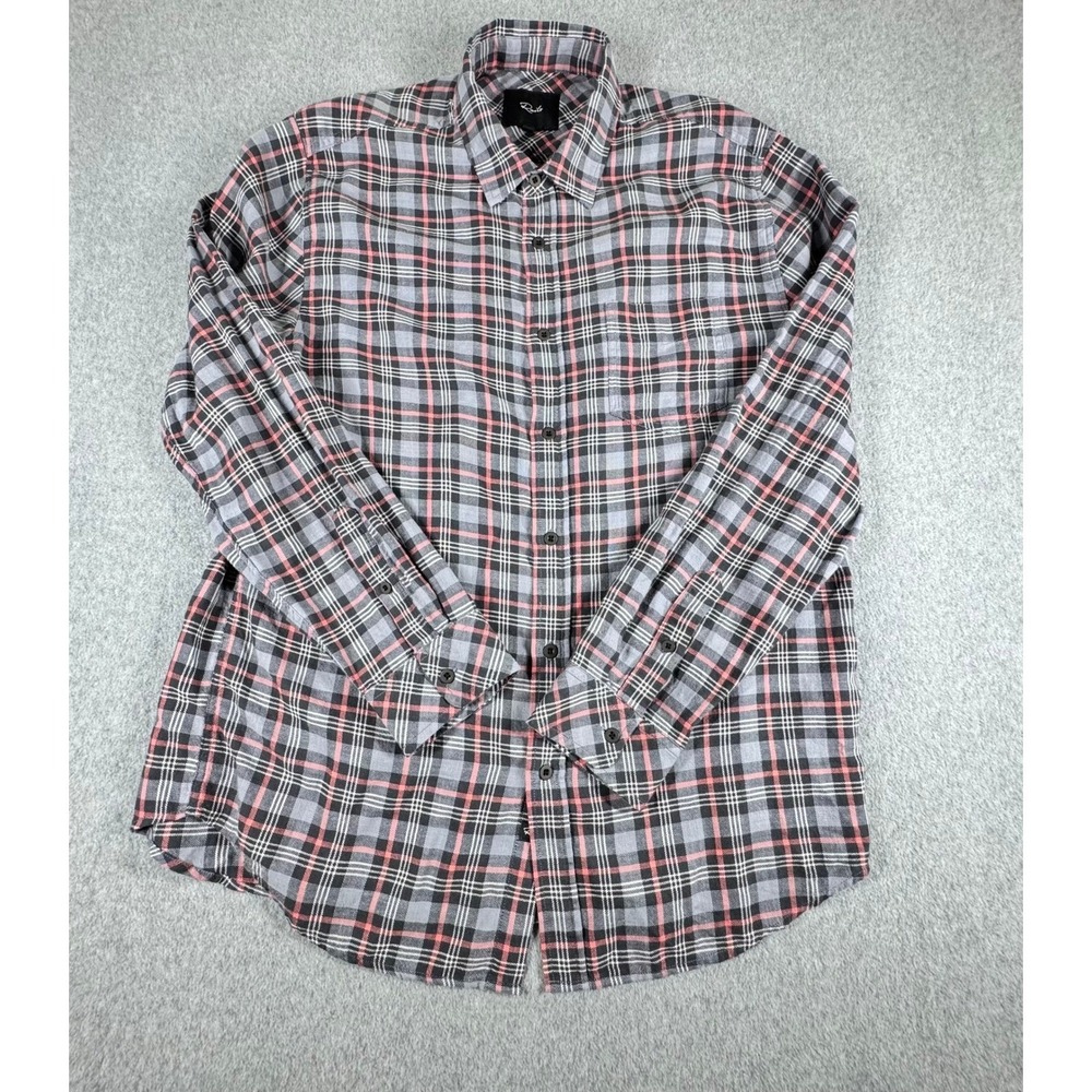 Rails Wyatt Button-Up Shirt Mens L Gray Red Plaid Relaxed Fit Long Sleeve